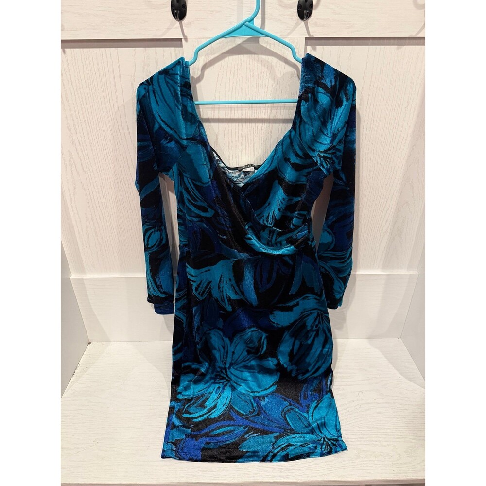 Venus teal blue velvet midi dress size medium